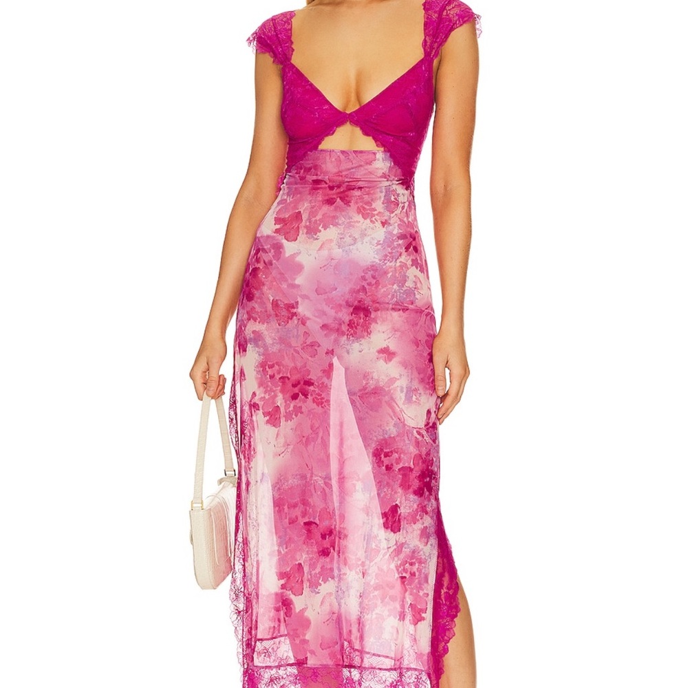 Free People Fuchsia Floral Lace Chemise